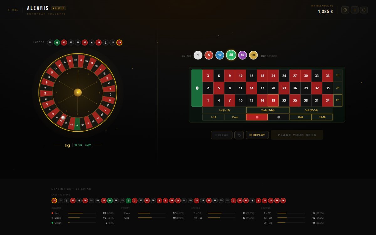 Interface d'Alearis | Roulette en ligne gratuite